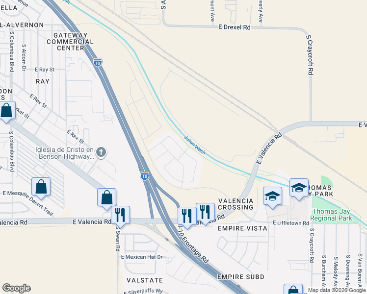 map of restaurants, bars, coffee shops, grocery stores, and more near 4981 East Wash Overlook Drive in Tucson