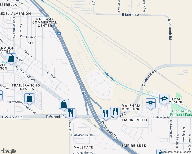 map of restaurants, bars, coffee shops, grocery stores, and more near 4890 East Wash Overlook Drive in Tucson
