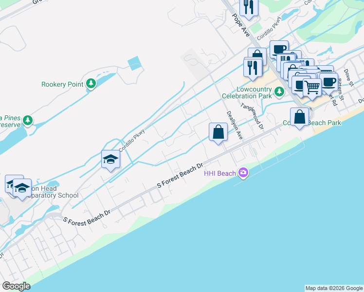 map of restaurants, bars, coffee shops, grocery stores, and more near 19 Lemoyne Avenue in Hilton Head Island