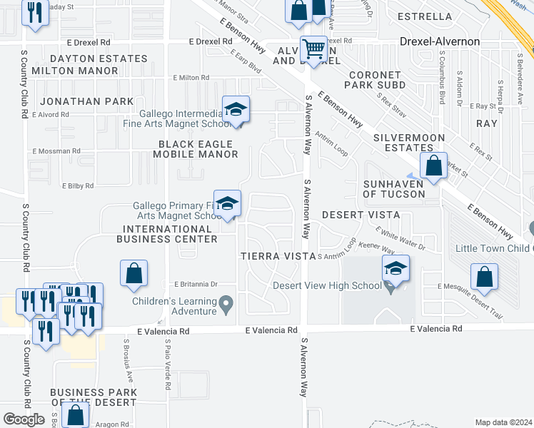 map of restaurants, bars, coffee shops, grocery stores, and more near 3788 East Painted Tortoise Street in Tucson