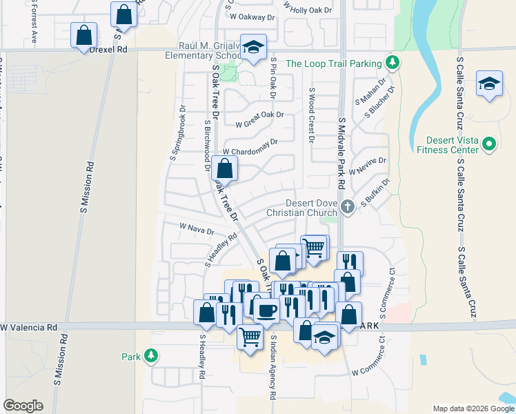 map of restaurants, bars, coffee shops, grocery stores, and more near 1792 West Rue De La Montagne in Tucson