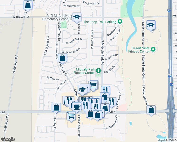 map of restaurants, bars, coffee shops, grocery stores, and more near 6159 South Avenue De La Chandelle in Tucson