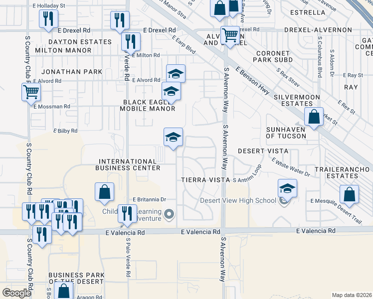 map of restaurants, bars, coffee shops, grocery stores, and more near 3732 East Painted Tortoise Street in Tucson