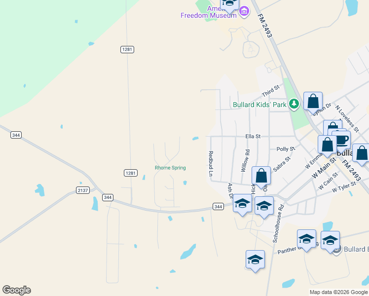 map of restaurants, bars, coffee shops, grocery stores, and more near 1065 Stagecoach Bend in Bullard