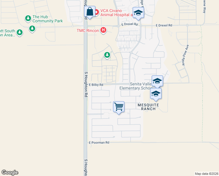 map of restaurants, bars, coffee shops, grocery stores, and more near 10481 East Bridgeport Street in Tucson