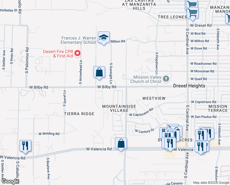 map of restaurants, bars, coffee shops, grocery stores, and more near 6136 South Barrister Road in Tucson