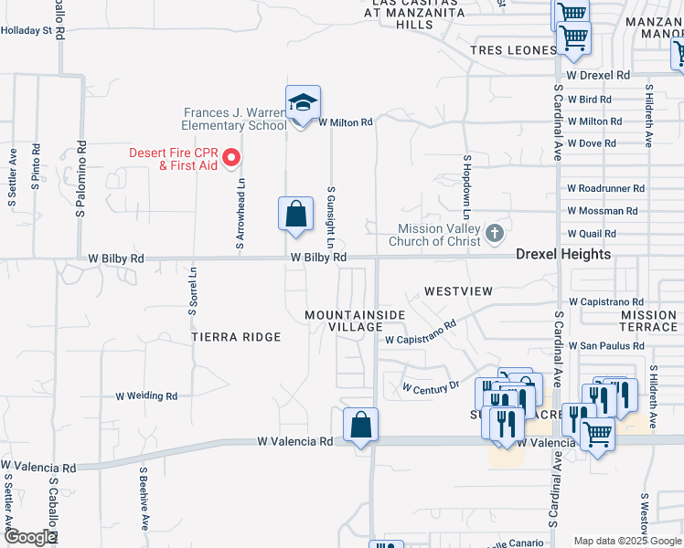 map of restaurants, bars, coffee shops, grocery stores, and more near 6136 South Barrister Road in Tucson
