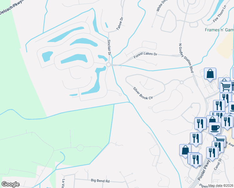 map of restaurants, bars, coffee shops, grocery stores, and more near 1 Grand View Court in Pooler
