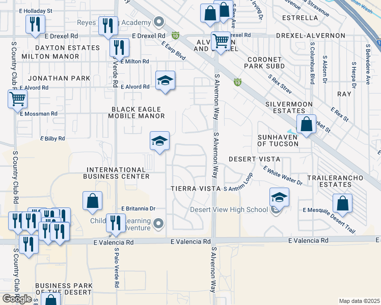 map of restaurants, bars, coffee shops, grocery stores, and more near 3799 East Painted Tortoise Street in Tucson