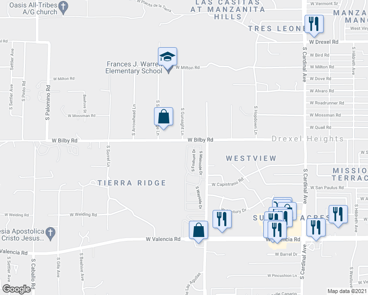 map of restaurants, bars, coffee shops, grocery stores, and more near 6136 South Barrister Road in Tucson