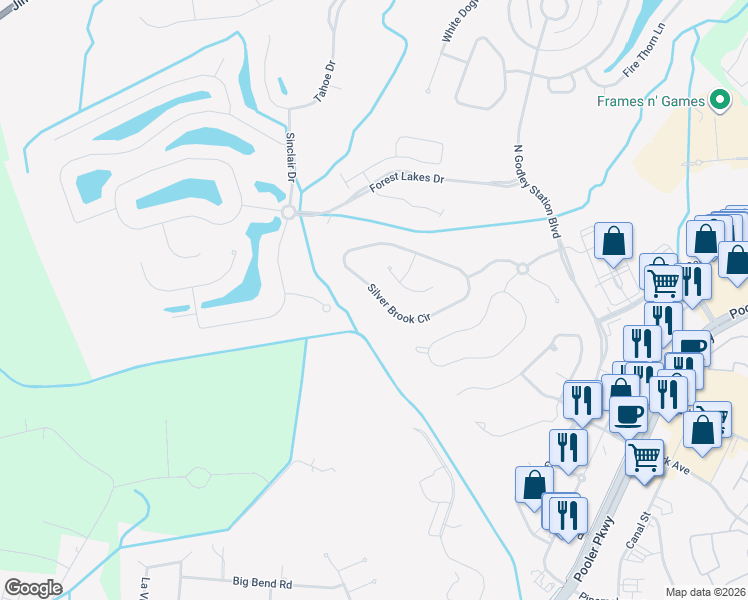 map of restaurants, bars, coffee shops, grocery stores, and more near 276 Silver Brook Circle in Pooler