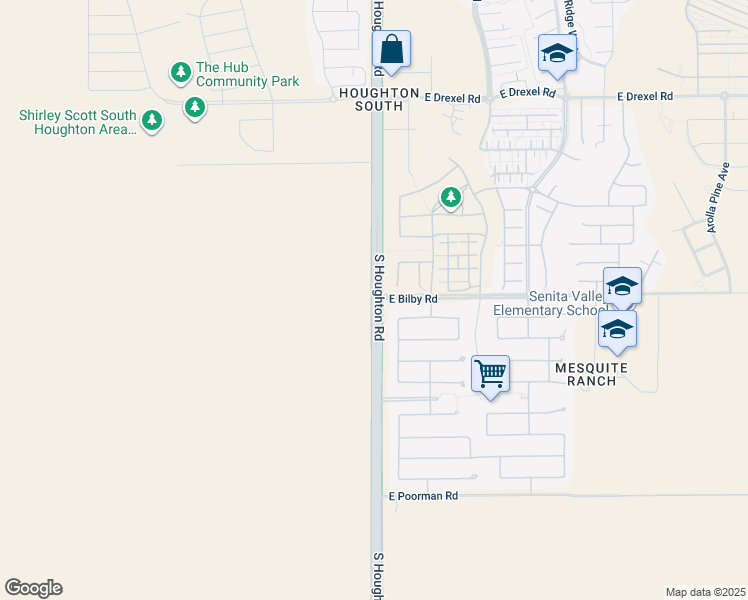 map of restaurants, bars, coffee shops, grocery stores, and more near S Houghton Rd & E Bilby Rd in Tucson