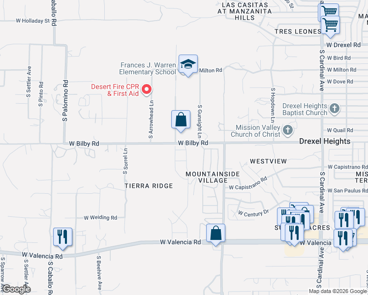 map of restaurants, bars, coffee shops, grocery stores, and more near 3540 West Drummund Road in Tucson