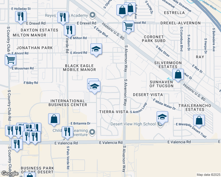 map of restaurants, bars, coffee shops, grocery stores, and more near 3799 East Painted Tortoise Street in Tucson
