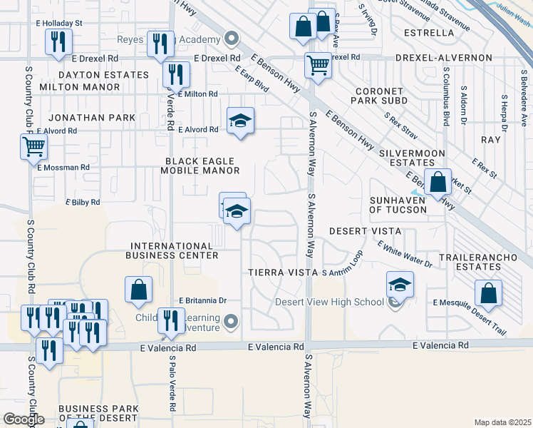 map of restaurants, bars, coffee shops, grocery stores, and more near 3799 East Painted Tortoise Street in Tucson