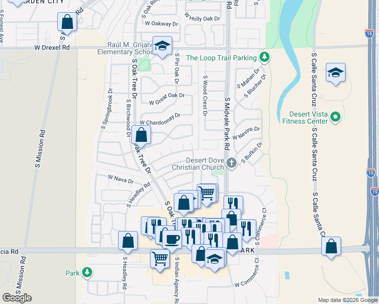 map of restaurants, bars, coffee shops, grocery stores, and more near 6135 South Avenue De La Chandelle in Tucson