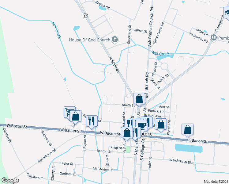 map of restaurants, bars, coffee shops, grocery stores, and more near 82 Shuman Drive in Pembroke