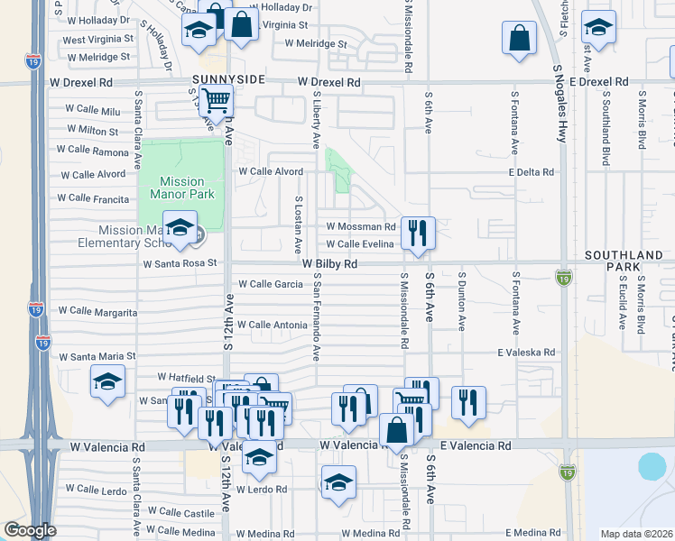 map of restaurants, bars, coffee shops, grocery stores, and more near 310 West Calle Garcia in Tucson