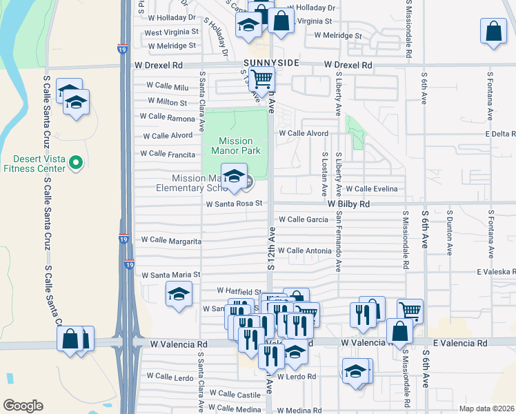 map of restaurants, bars, coffee shops, grocery stores, and more near 638 West Calle Garcia in Tucson