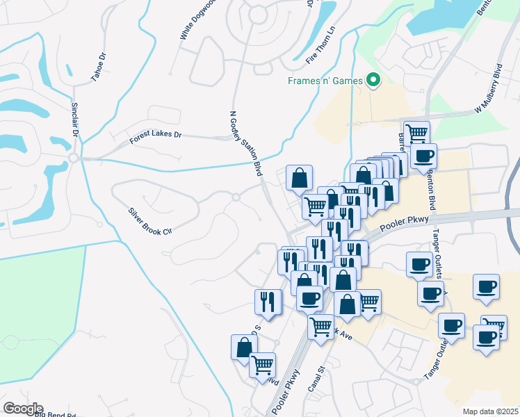 map of restaurants, bars, coffee shops, grocery stores, and more near 10 Silver Oak Court in Pooler