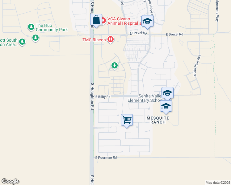 map of restaurants, bars, coffee shops, grocery stores, and more near 6077 South Sweet Birch Lane in Tucson
