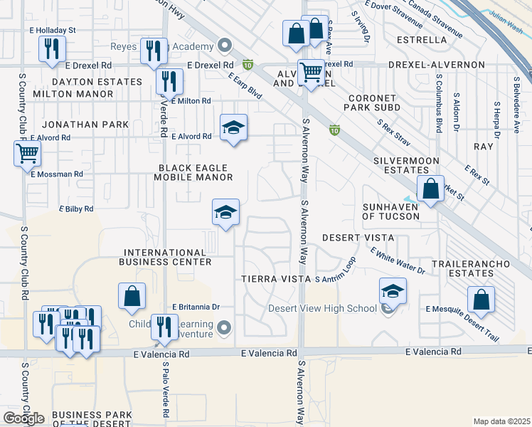 map of restaurants, bars, coffee shops, grocery stores, and more near 6119 South Earp Washington Lane in Tucson