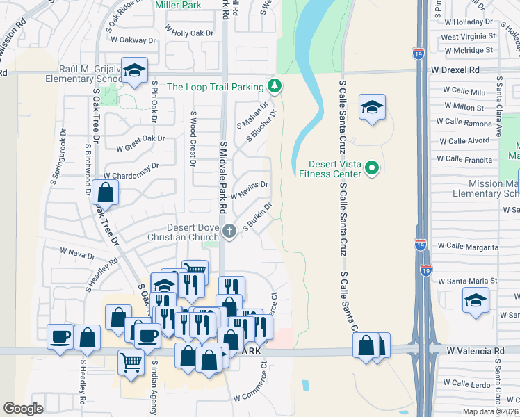 map of restaurants, bars, coffee shops, grocery stores, and more near 6090 South Bufkin Drive in Tucson