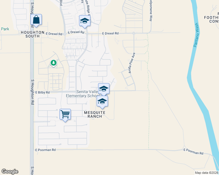 map of restaurants, bars, coffee shops, grocery stores, and more near 6073 South Hawks Hollow Court in Tucson