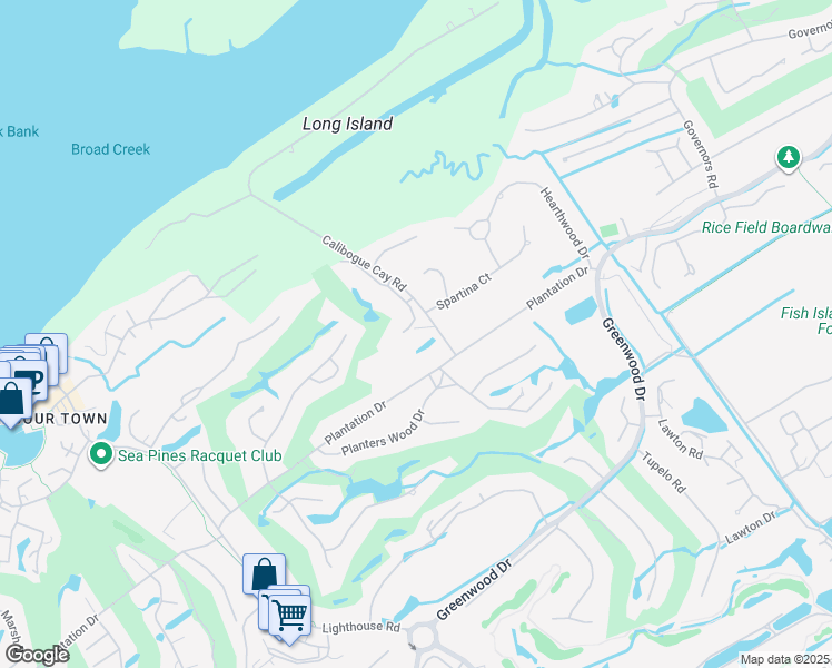 map of restaurants, bars, coffee shops, grocery stores, and more near 5 Calibogue Cay Rd in Hilton Head Island