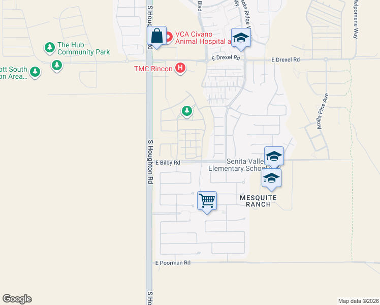 map of restaurants, bars, coffee shops, grocery stores, and more near 6069 South Sweet Birch Lane in Tucson