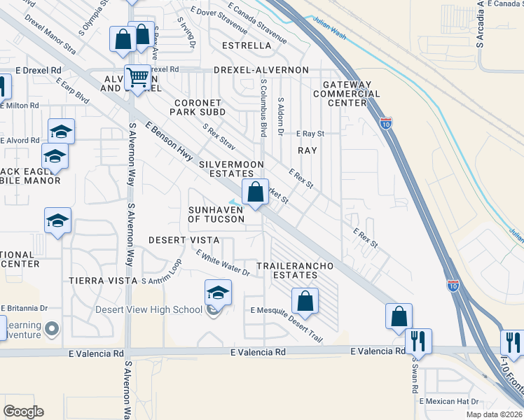 map of restaurants, bars, coffee shops, grocery stores, and more near E Benson Hwy & S Columbus Blvd in Tucson
