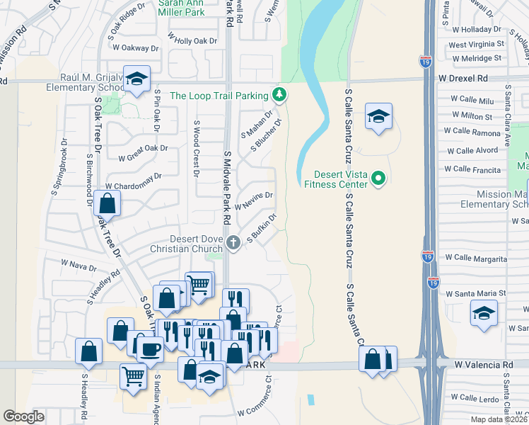 map of restaurants, bars, coffee shops, grocery stores, and more near 1490 West Highsmith Drive in Tucson