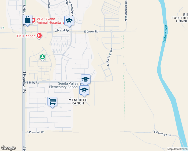 map of restaurants, bars, coffee shops, grocery stores, and more near 6031 South Hawks Hollow Court in Tucson