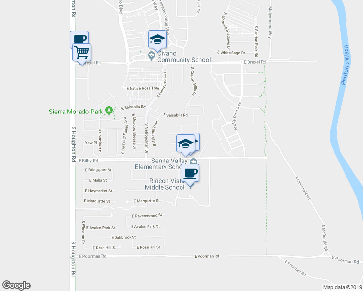map of restaurants, bars, coffee shops, grocery stores, and more near 10750 East Saguaro Sunset Place in Tucson