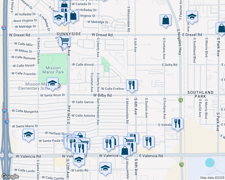 map of restaurants, bars, coffee shops, grocery stores, and more near 210 South 9th Avenue in Tucson