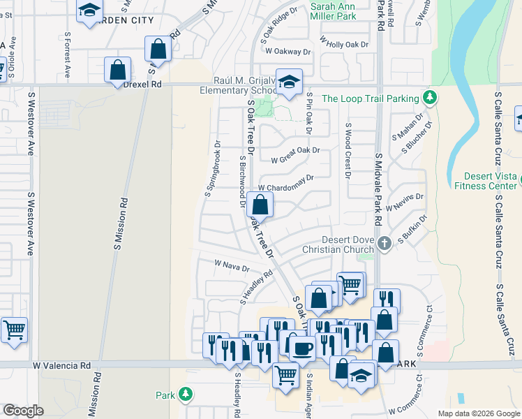 map of restaurants, bars, coffee shops, grocery stores, and more near 1865 West Ransom Oaks Drive in Tucson