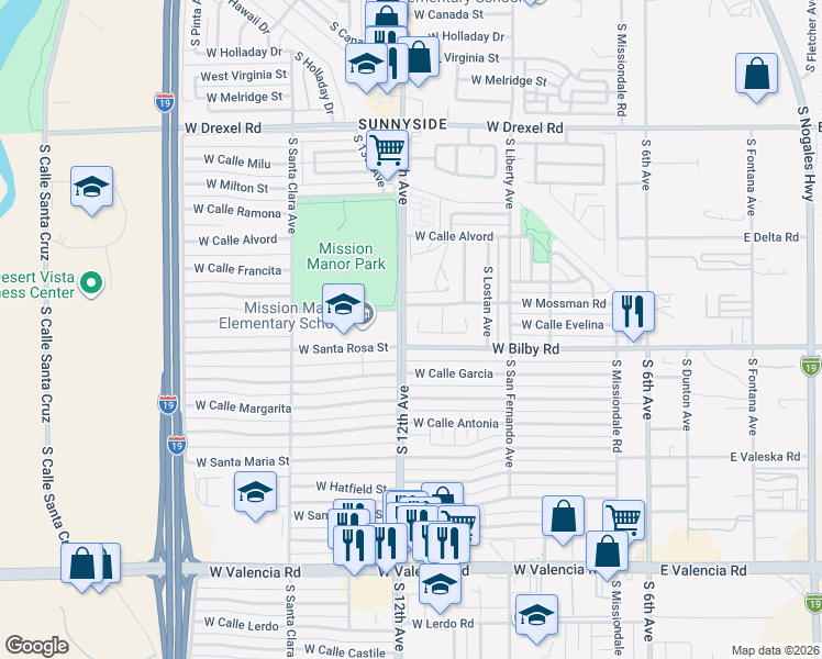 map of restaurants, bars, coffee shops, grocery stores, and more near 551 West Placita Durango in Tucson