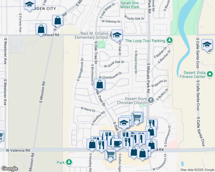 map of restaurants, bars, coffee shops, grocery stores, and more near 1827 West Ransom Oaks Drive in Tucson