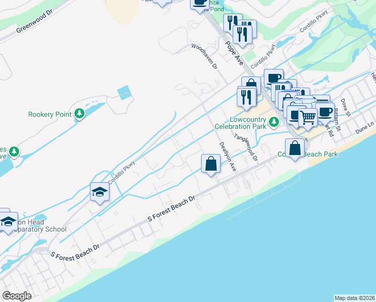 map of restaurants, bars, coffee shops, grocery stores, and more near 19 Lemoyne Avenue in Hilton Head Island