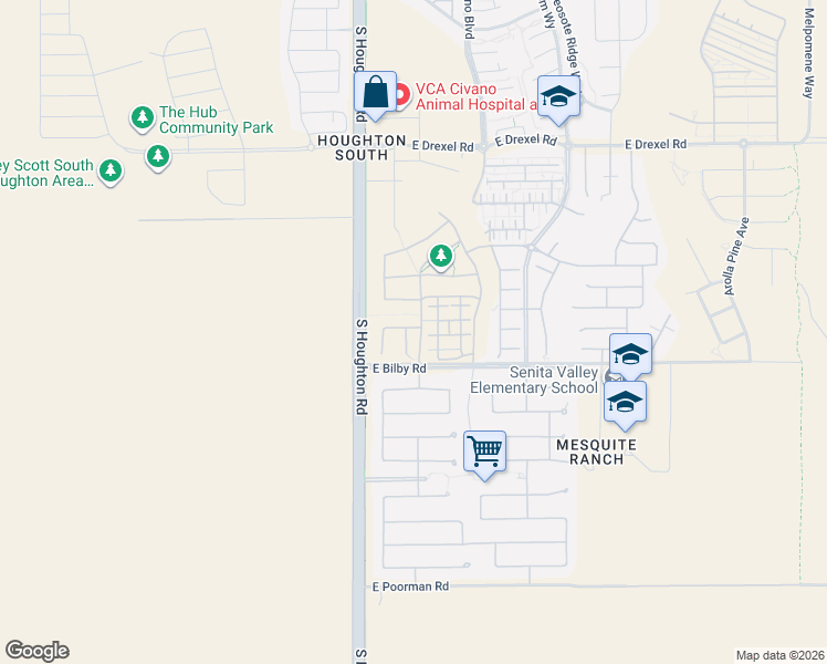 map of restaurants, bars, coffee shops, grocery stores, and more near 6039 Wych Elm Place in Tucson