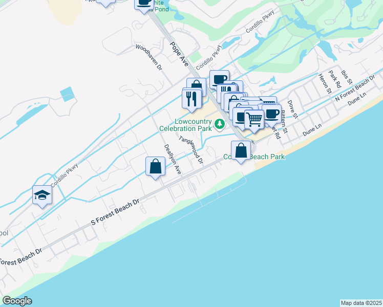 map of restaurants, bars, coffee shops, grocery stores, and more near 3 Lemoyne Avenue in Hilton Head Island