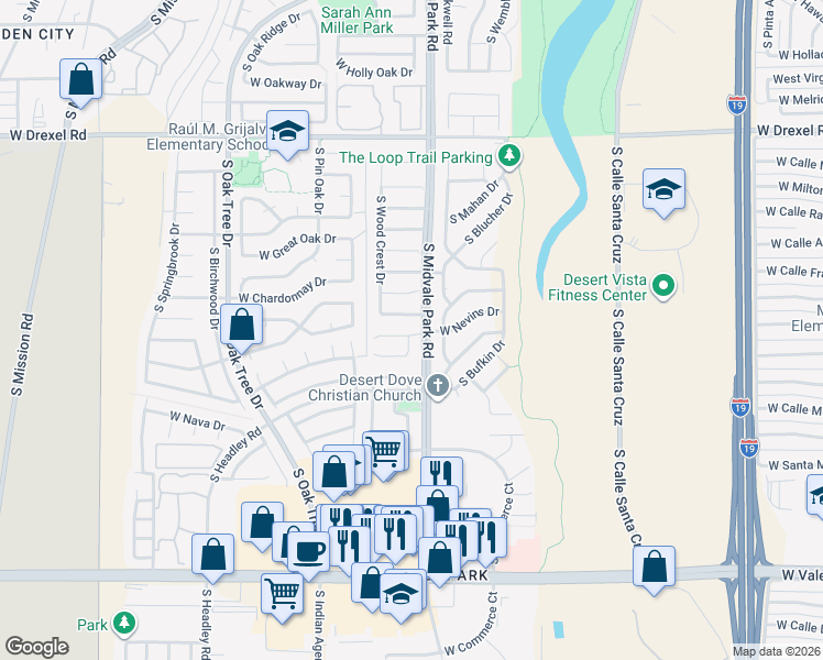 map of restaurants, bars, coffee shops, grocery stores, and more near 1612 West Swisher Place in Tucson
