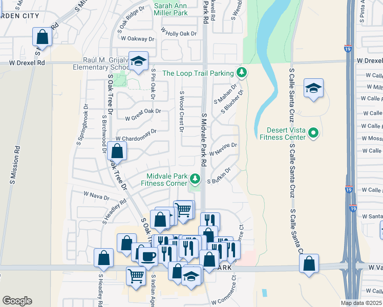 map of restaurants, bars, coffee shops, grocery stores, and more near 1612 West Swisher Place in Tucson