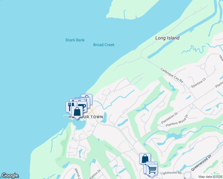 map of restaurants, bars, coffee shops, grocery stores, and more near 2059 Deer Island Road in Hilton Head Island