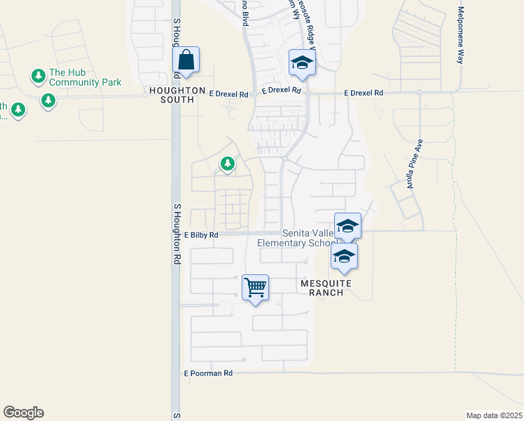 map of restaurants, bars, coffee shops, grocery stores, and more near 6036 South Meadow Breeze Drive in Tucson