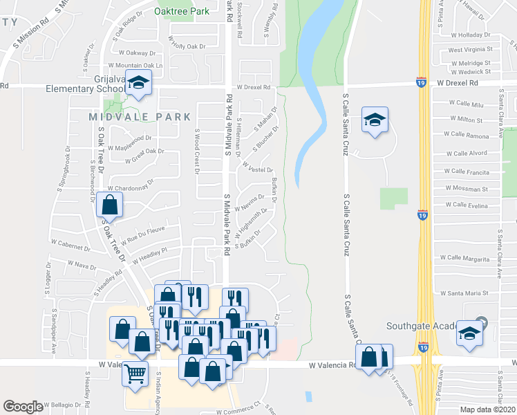 map of restaurants, bars, coffee shops, grocery stores, and more near 1490 West Highsmith Drive in Tucson