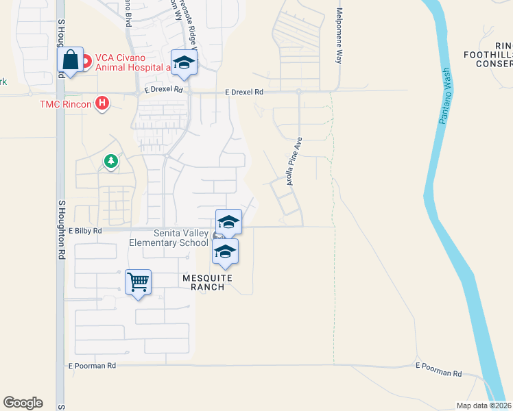 map of restaurants, bars, coffee shops, grocery stores, and more near 6031 South Hawks Hollow Court in Tucson