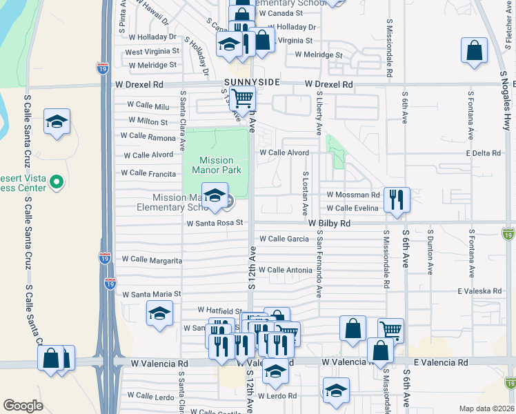 map of restaurants, bars, coffee shops, grocery stores, and more near 551 West Placita Durango in Tucson