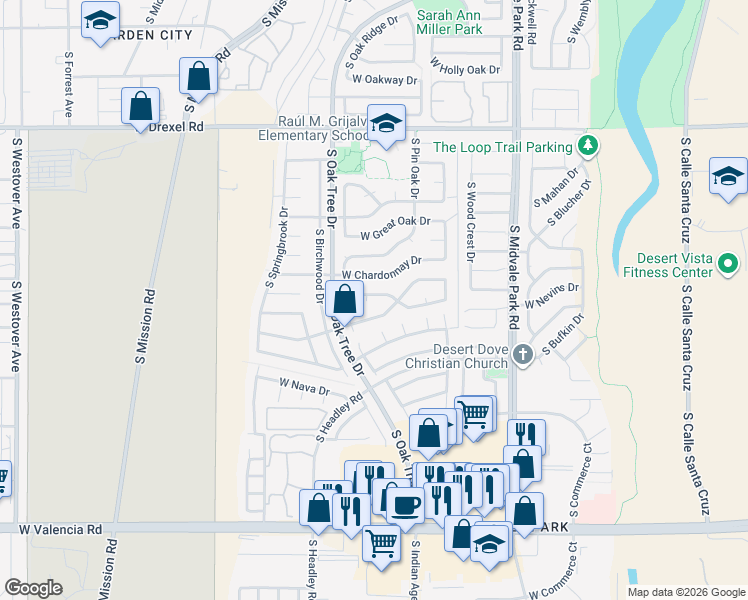 map of restaurants, bars, coffee shops, grocery stores, and more near 1805 West Ransom Oaks Drive in Tucson