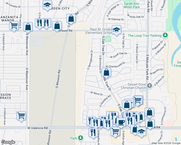 map of restaurants, bars, coffee shops, grocery stores, and more near 1991 West Bordeaux Place in Tucson